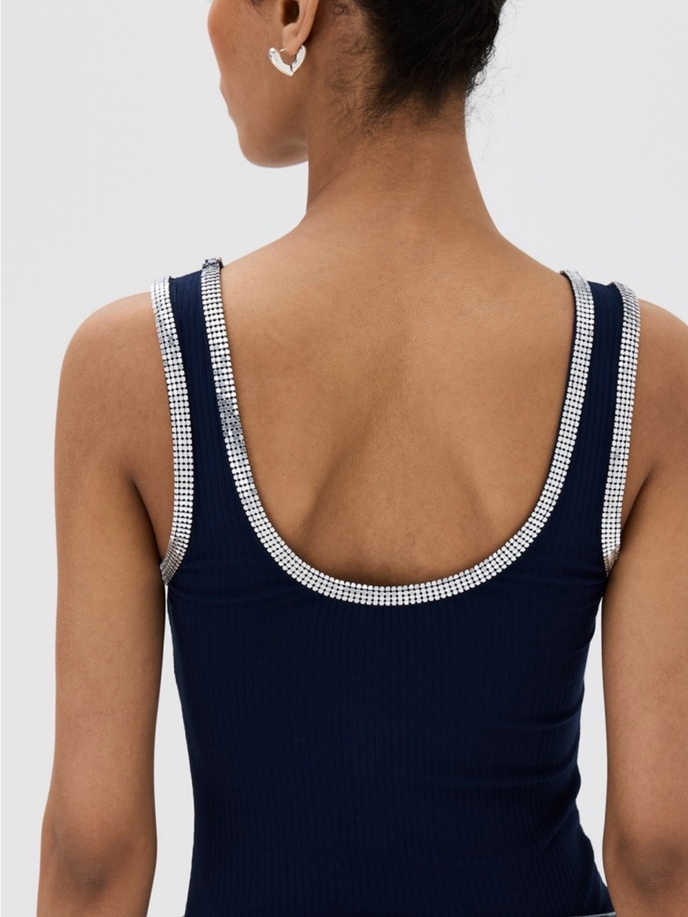 Crystal-Trim Navy Ribbed Tank Top - Picture 2 of 4